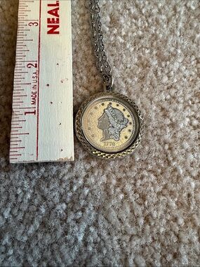 Silver tone 1776 Twenty D Coin Pendant Necklace - with chain